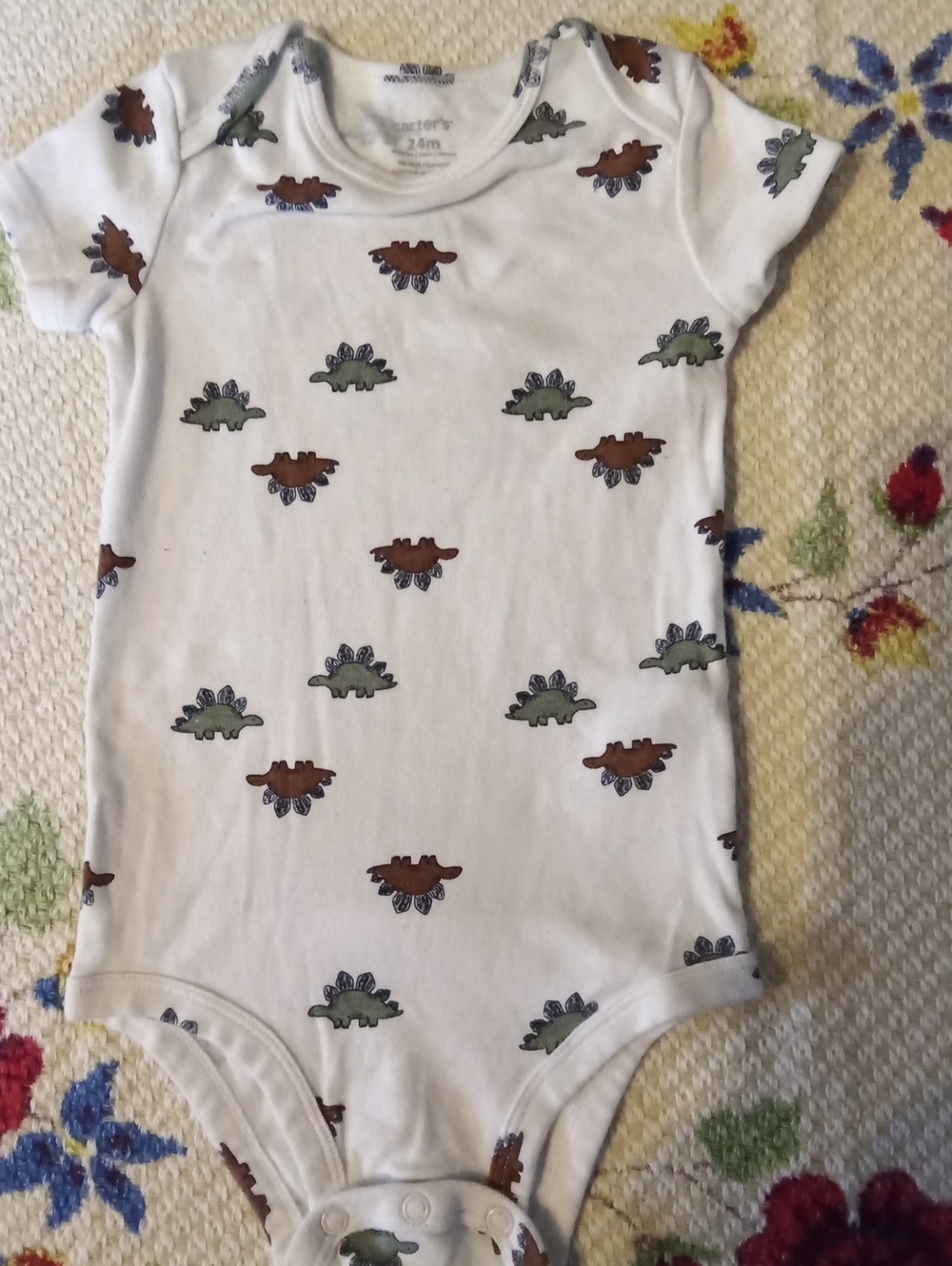 Carter's White One-Piece Bodysuit with Green and Brown Dino Print
